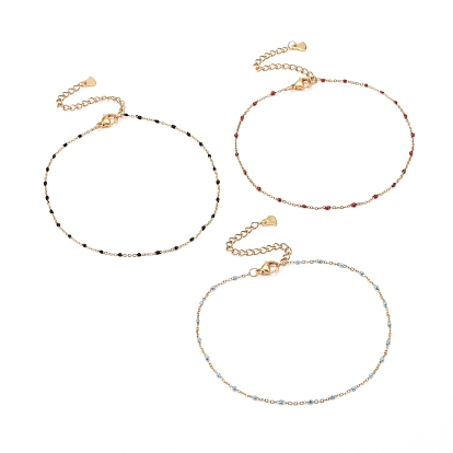 Enamel Anklets Making, with 304 Stainless Steel Beaded Chain & Lobster Claw Clasps & Chain Extenders & Charms