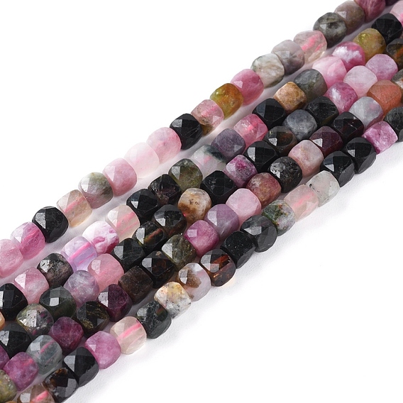 Natural Black Tourmaline Beads Strands, Faceted, Cube
