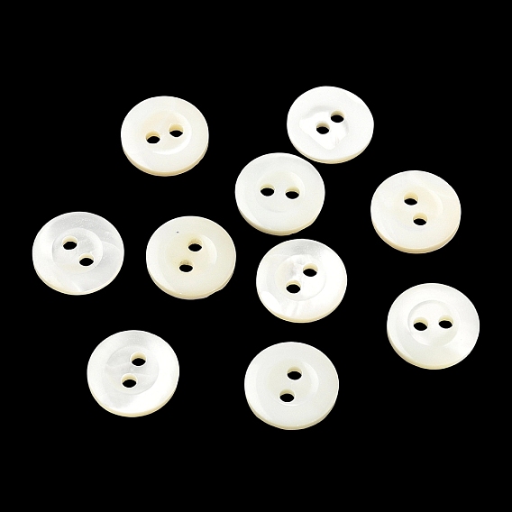 Natural Shell Buttons, 2-Hole Flat Round Buttons with Vintage Rimmed