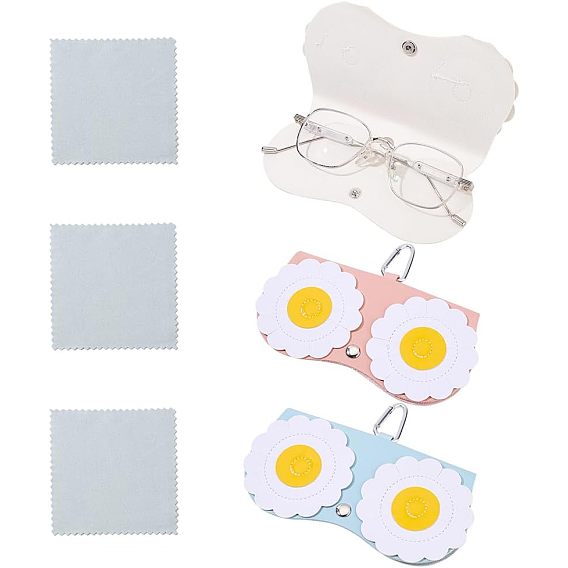 3шт. Портативная сумка для очков из искусственной кожи pu, с алюминиевым пружинным кольцом и защелкивающейся кнопкой, для очков, солнцезащитные очки протектор, в форме глаза, с тканью для полировки замши 3шт.