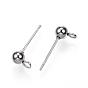 304 Stainless Steel Ball Stud Earring Findings, with Loop
