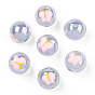 UV Plating Rainbow Iridescent Acrylic Beads, Hand Drawn Beads, with Enamel, Round with Butterfly