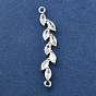 Brass Pave Clear Cubic Zirconia Leaf Links Connector Charms, Rack Plating, Long-Lasting Plated, Lead Free & Cadmium Free