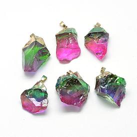 Natural Gemstone Pendants, with Brass Findings, Nuggets