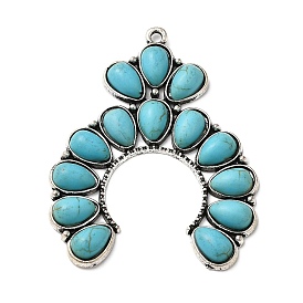 Synthetic Turquoise Pendants, Southwest Style, with Tibetan Style Alloy Findings, Horseshoes Charms