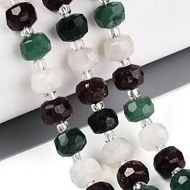 Нити бусин из натурального фуксита, граната и белого лунного камня, рондель, граненые