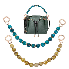 2 шт. 2 цвета 14 мм круглые цепочки из искусственной смолы с бусинами из драгоценных камней, Сплав с застежками, золотой свет