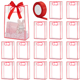 15 шт. матовых прозрачных пластиковых подарочных пакетов с отверстием для ручки, прямоугольные, с 1 рулонной полиэфирной лентой