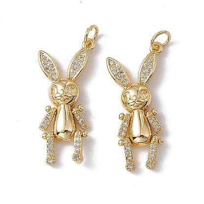 Brass Micro Pave Cubic Zirconia Pendants, with Jump Ring, Mechanical Rabbit Charm