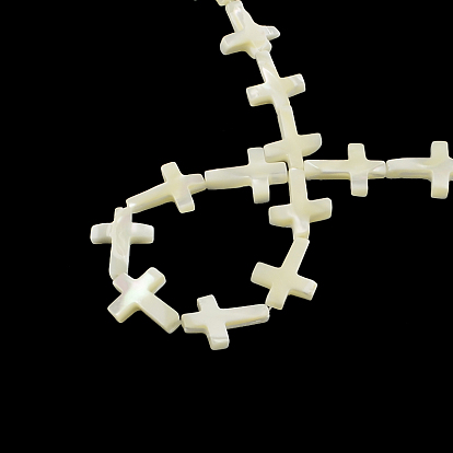 Cross Natural Trochid Shell/Trochus Shell Beads Strands, 18x13~14x3.5mm, Hole: 1mm, about 22pcs/strand, 15.7 inch