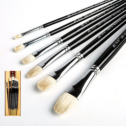 China Factory Painting Brush Set, Sheep Wool Brush Head with Wooden Handle  and Copper Tube, for Watercolor Painting Artist Professional Painting  21~24.2cm, 6pcs/set in bulk online 