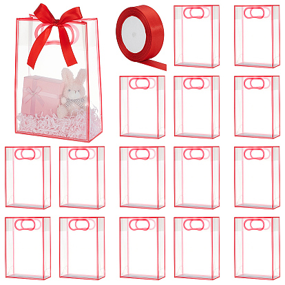 15 шт. матовых прозрачных пластиковых подарочных пакетов с отверстием для ручки, прямоугольные, с 1 рулонной полиэфирной лентой