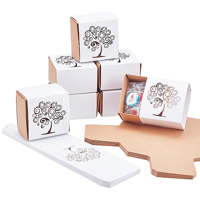 24pcs boîtes à bonbons en papier, boîte de cadeau de fête de mariage, carré avec arbre de vie creux