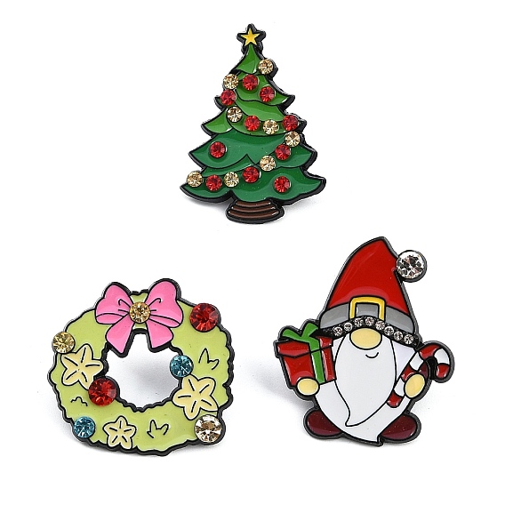 Эмалевые булавки рождественской серии, броши из черного сплава со стразами