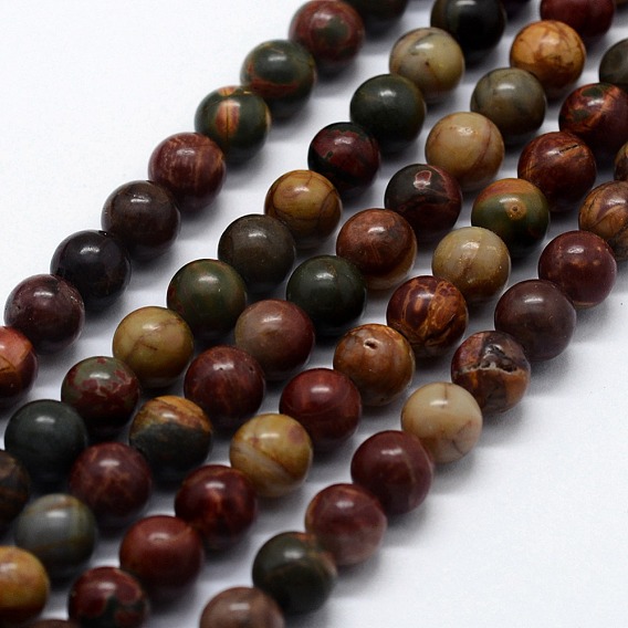 Natural Polychrome Jasper/Picasso Stone/Picasso Jasper Beads Strands, Round