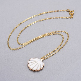 Electroplate Freshwater Shell Pendants Necklaces, with Brass Cable Chains