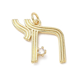 Brass Micro Pave Clear Cubic Zirconia Pendants, Chai Charms, Long-Lasting Plated, Rack Plating, Lead Free & Cadmium Free