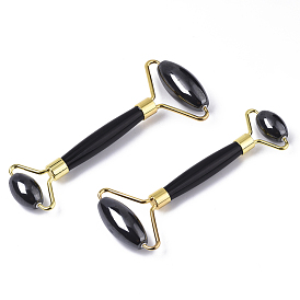 Magnetic Synthetic Hematite Massage Tools, Facial Rollers, with Light Gold Plated Brass Findings