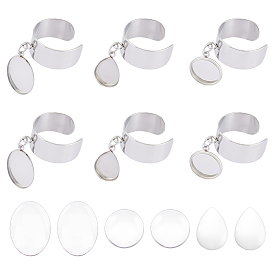 Набор для изготовления пустого кольца-манжеты своими руками, включая 304 кольца из нержавеющей стали, Кабошоны из стекла, прямоугольник, овал и капля