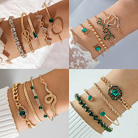 Ensemble bracelet et bracelets en alliage d'or clair, ensemble de bijoux en strass en verre