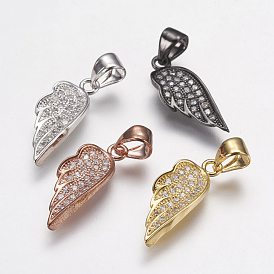 Brass Micro Pave Cubic Zirconia Pendants, Wing