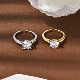 Латунные микропаве кубические цирконии манжеты открытые кольца для женщин, круглые, стойки покрытие, без кадмия и без свинца, долговечный