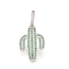 Brass Micro Pave Cubic Zirconia Pendants, Long-Lasting Plated, Lead Free & Cadmium Free & Nickel Free, Cactus, Green
