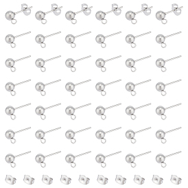 100шт. 304 фурнитура для сережек-гвоздиков с шариковым штифтом из нержавеющей стали, с петлей и 316 хирургическим стержнем из нержавеющей стали, 100 шт. 304 гайки ушные из нержавеющей стали