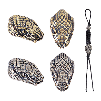 4Pcs 2 Colors Brass Beads, Snake Head