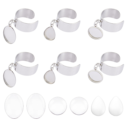 Набор для изготовления пустого кольца-манжеты своими руками, включая 304 кольца из нержавеющей стали, Кабошоны из стекла, прямоугольник, овал и капля
