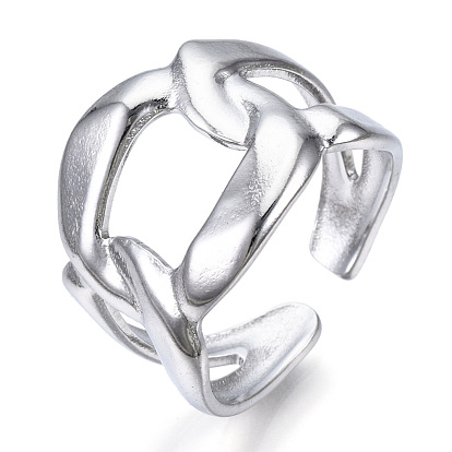 304 Stainless Steel Curb Chains Shape Open Cuff Ring for Women