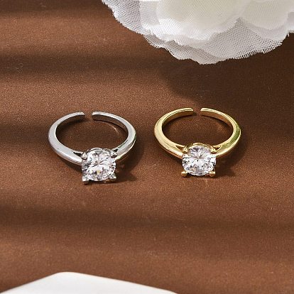 Латунные микропаве кубические цирконии манжеты открытые кольца для женщин, круглые, стойки покрытие, без кадмия и без свинца, долговечный