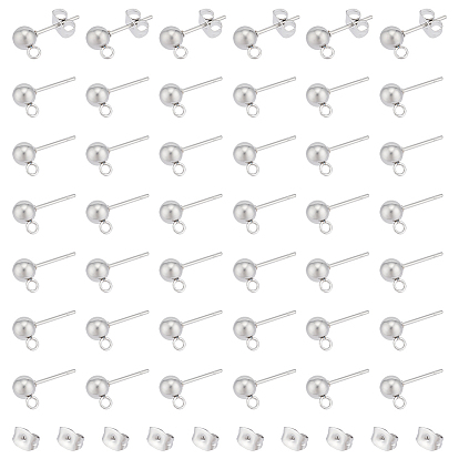 100шт. 304 фурнитура для сережек-гвоздиков с шариковым штифтом из нержавеющей стали, с петлей и 316 хирургическим стержнем из нержавеющей стали, 100 шт. 304 гайки ушные из нержавеющей стали