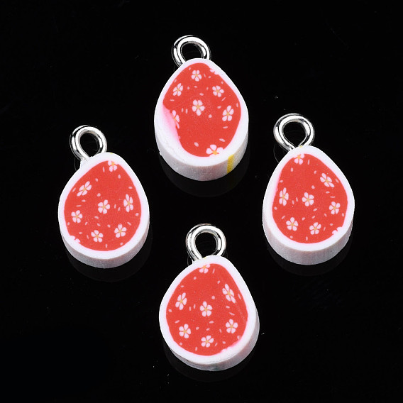 Handmade Polymer Clay Charms, with Platinum Tone Iron Loop, Easter Egg