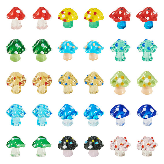 30pcs 15 couleurs perles bosselées en verre faites à la main, champignons