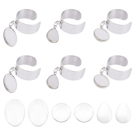 Набор для изготовления пустого кольца-манжеты своими руками, включая 304 кольца из нержавеющей стали, Кабошоны из стекла, прямоугольник, овал и капля