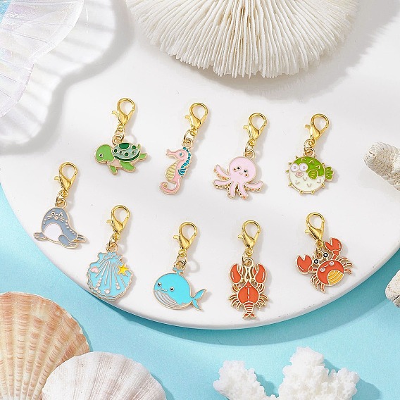 9 шт. морские животные сплав эмаль подвесные украшения, с цинковым сплавом застежками омаров коготь
