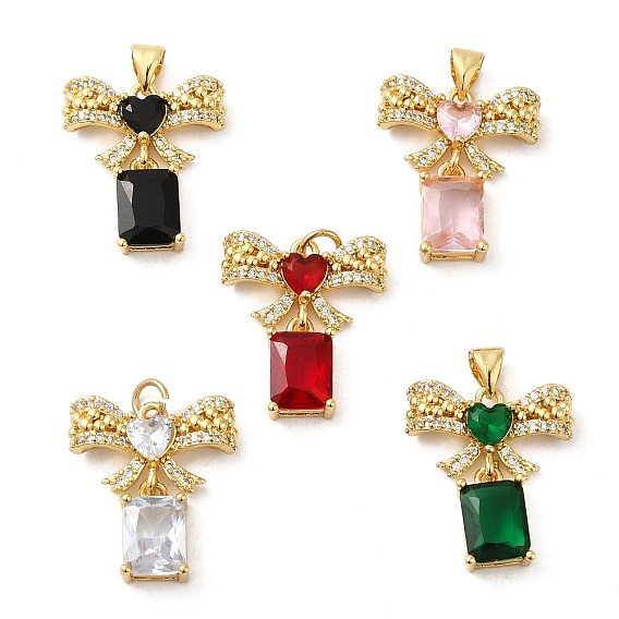 Стойка металлическая латунная микропрофилированная кубическая циркония подвески, без кадмия и без свинца, долговечный, реальный 18 k позолоченный, бант с прямоугольником