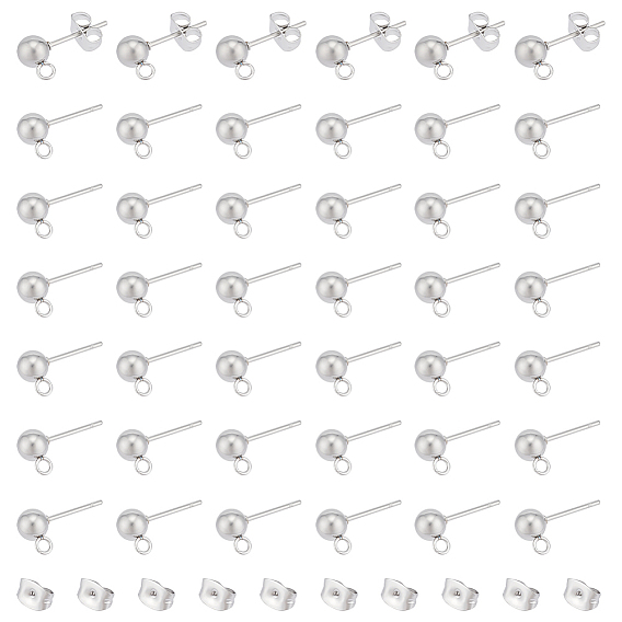 100шт. 304 фурнитура для сережек-гвоздиков с шариковым штифтом из нержавеющей стали, с петлей и 316 хирургическим стержнем из нержавеющей стали, 100 шт. 304 гайки ушные из нержавеющей стали