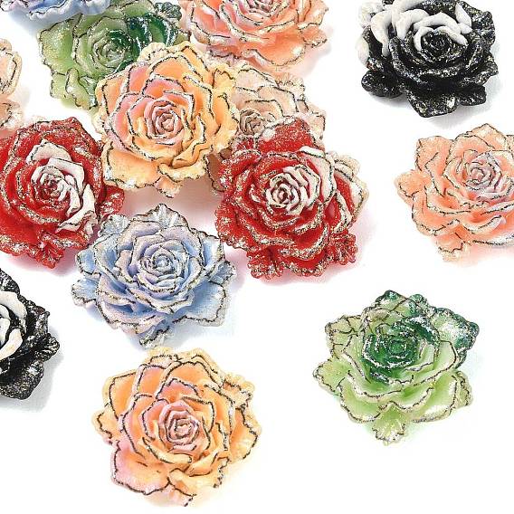 Undurchsichtige Harz- und Glitzerpulver-Cabochons, Rose Blume