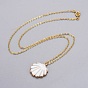 Electroplate Freshwater Shell Pendants Necklaces, with Brass Cable Chains