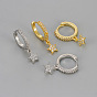 Brass Micro Pave Clear Cubic Zirconia Hoop Dangle Earrings, Star