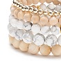 5Pcs 5 Style Natural Wood & Howlite Round Beaded Bracelets Set, Gemstone Jewelry for Men Women
