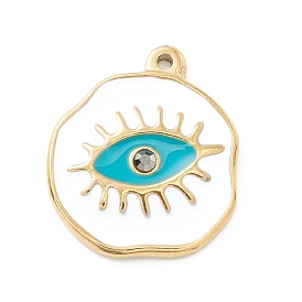 Ion Plating(IP) 304 Stainless Steel Enamel Pendants, Golden, with Jet Rhinestone, Polygon with Evil Eye