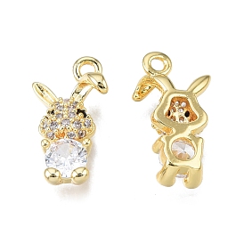 Brass Pave Clear Cubic Zirconia Charms, Nickel Free, Rabbit