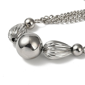 304 Stainless Steel Round & Grooved Teardrop Bib Necklaces for Women