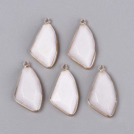 Pendentifs à facettes en jade blanc naturel, Breloques en laiton serties d'éventail, or
