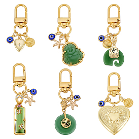 6Шт подвесные украшения из сплава эмали, с поворотными застежками из стекла, латуни и сплава, разнообразные, золотые