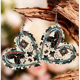 Valentine's Day love leather earrings creative heart-shaped double-sided leopard print pu earrings
