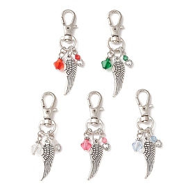 Transparent Acrylic Pendant Decoration, with Tibetan Style Pendants and Alloy Swivel Lobster Claw Clasps, Wing